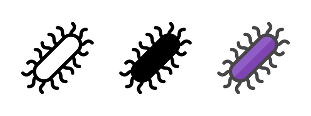 Multipurpose bacteria vector icon in outline, glyph, filled outline style. Three icon style variants in one pack.