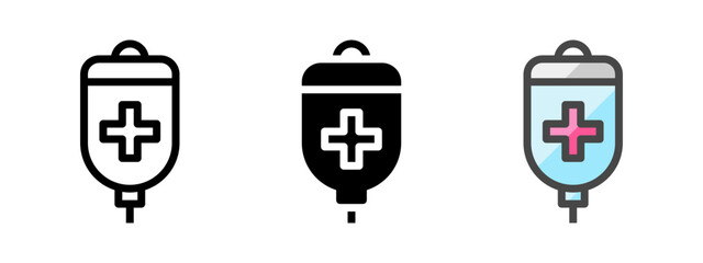 Multipurpose infusion vector icon in outline, glyph, filled outline style. Three icon style variants in one pack.