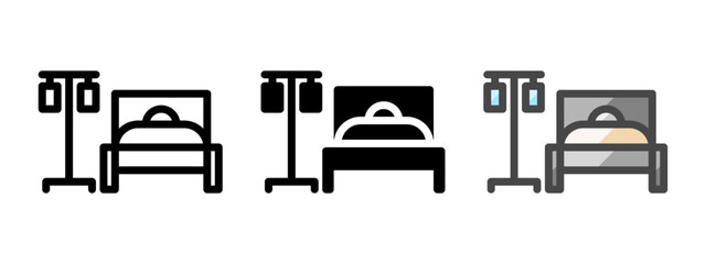 Multipurpose hospitalization vector icon in outline, glyph, filled outline style. Three icon style variants in one pack.