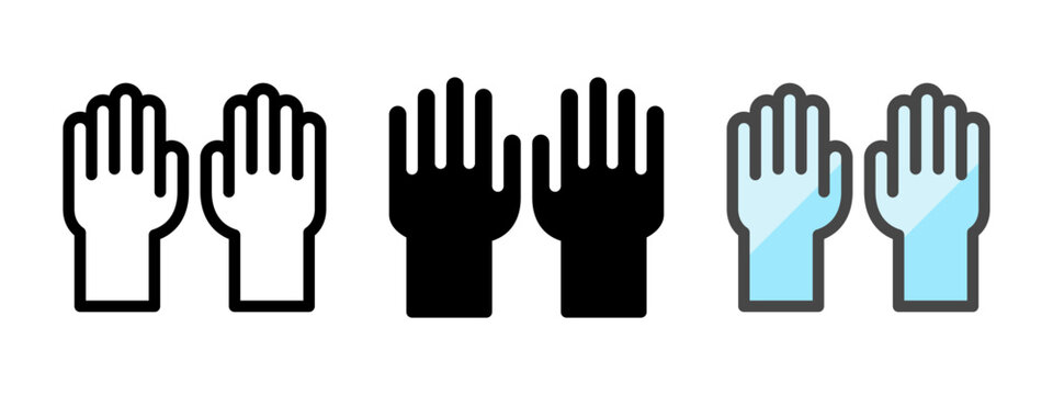 Multipurpose gloves vector icon in outline, glyph, filled outline style. Three icon style variants in one pack.