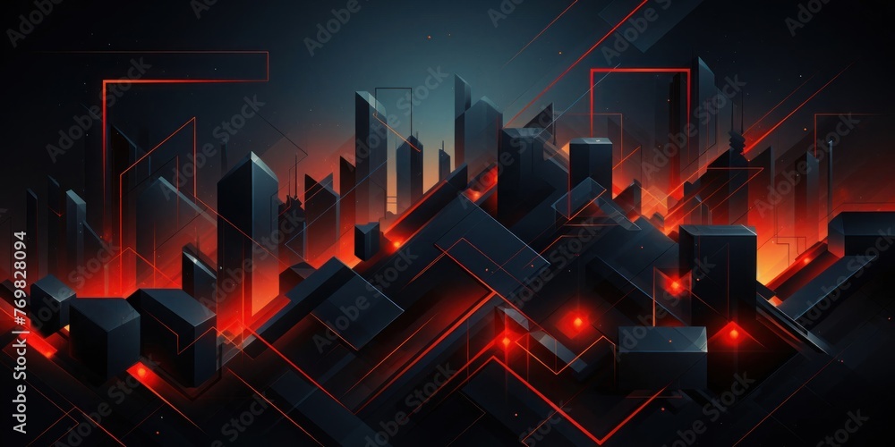 Aufkleber dark background with red and black shapes generative ai