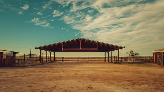 Rodeo arena under the big Texas sky. Copy Space.