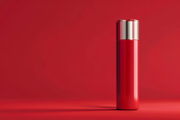 Elegant, slim skincare bottle against a cherry red isolated solid background, highlighting sleek design and vibrancy, - obrazy, fototapety, plakaty