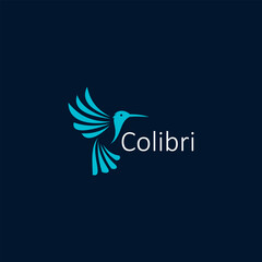 Colibri Logo isolated on dark blue background. Design colibri for logo, Simple and clean flat design of the colibri logo template. Suitable for your design need, logo, illustration, animation.
