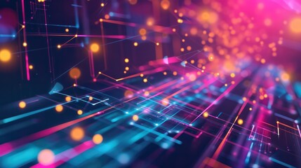 Obraz premium Abstract high-tech background for presentations and websites. Big data background with glowing dynamic lines, binary code. Futuristic neon stripes.