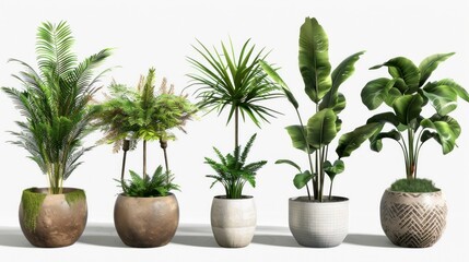 Various types of plants in pots in high resolution and high quality on white background. concept plants, pots