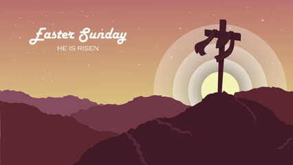 Vector illustration of Easter Sunday. He is risen. Suitable for banner, poster, background, or greetings. Holy Saturday. Maundy Thursday