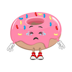 cute donut mascot character vector illustration in sad and crying