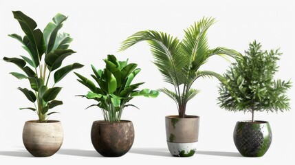 PLANTS IN POTTS of different types on white background
