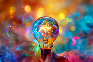 The Colorful Aura Formed by the Dispersion of Light from a Bulb Behind an Opaque Object, Representing the Moment of Inspiration. - obrazy, fototapety, plakaty