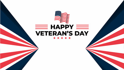 Naklejka premium Happy Veterans Day Text with American flag and stars with Lines. Veterans Day website banner and has space to write text. Veterans Day social media banner.