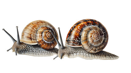 Snails on whinte - obrazy, fototapety, plakaty