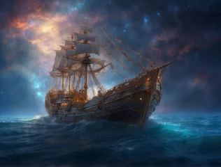 Raamstickers ship in the sea © Ebony