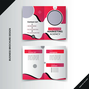 Modern Tri Fold Business Brochure Design Corporate Poster Editable Vector Template With Colorful Layout, Blue, Black, Red, Color, 