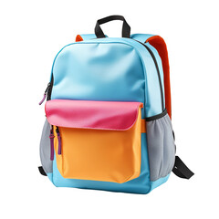 Colorful school backpack isolated on transparent background