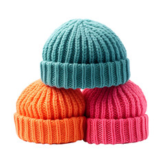 colorful wool beanies hat isolated on transparent background