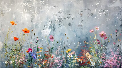 Obraz na płótnie Canvas Design Title: Flourishing Blooms: Artistic Fusion of Wildflowers on Urban Canvas