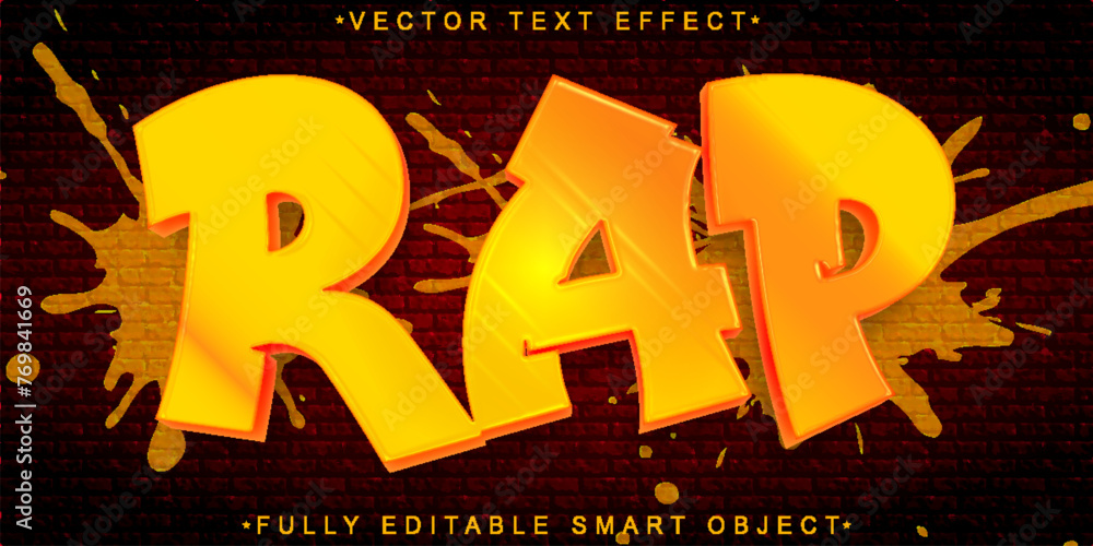Poster graffiti orange rap music vector fully editable smart object text effect