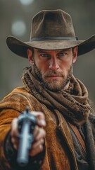 Obraz premium A gun-wielding cowboy dude