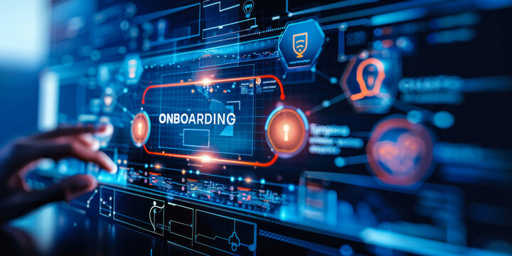 Concept of efficient and modern employee onboarding processes, integrating technology, teamwork, and innovative ideas for seamless integration of new hires into an organization's workforce
