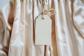 blank tag hanging from silk blouse arm
