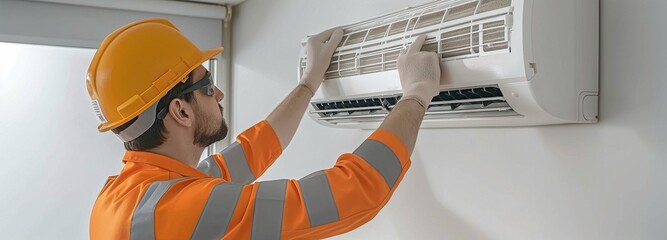 A technician will remove the air conditioner's filter so that it may be cleaned.