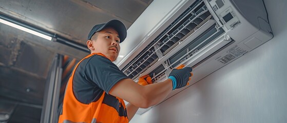 A technician will remove the air conditioner's filter so that it may be cleaned.