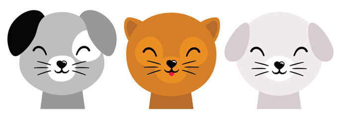 Cartoon cute baby animal for baby cards, baby shower invitation, print, poster. Vector illustration. For printing on fabric, postcard, wrapping paper. Cute dog, full face, portrait, dog mongrel, doggy