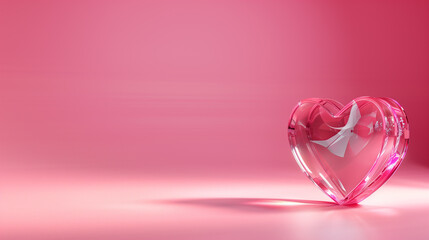 Heart shaped glass on pink background