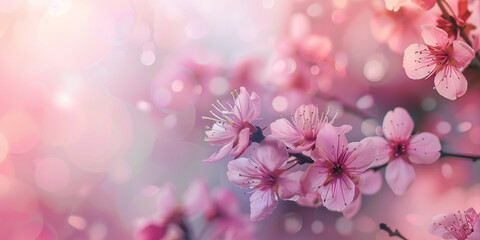 Fototapeta na wymiar Close-Up of Cherry Blossoms with Soft Pink Bokeh Background