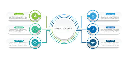 Modern infographic template. Creative circle element design with marketing icons. Business concept with 6 options