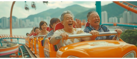 A rollercoaster is operated by guests at Happy Valley Amusement Park. - obrazy, fototapety, plakaty