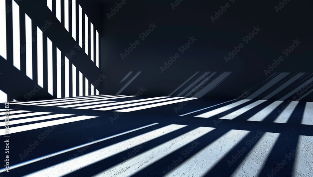 Poster abstract black background with white lines in the shape of stripes on a dark blue floor generative a