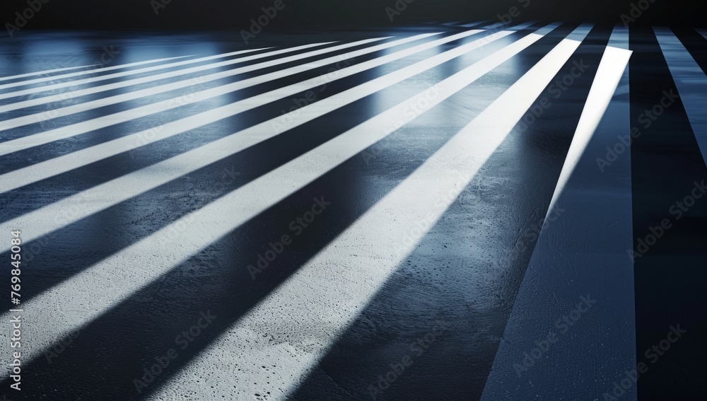 Poster abstract black background with white lines in the shape of stripes on a dark blue floor generative a