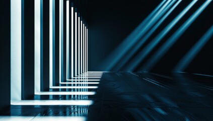 Obraz premium Abstract background with blue and white lines, symmetrical composition, geometric shapes, dark tone, high contrast Generative AI