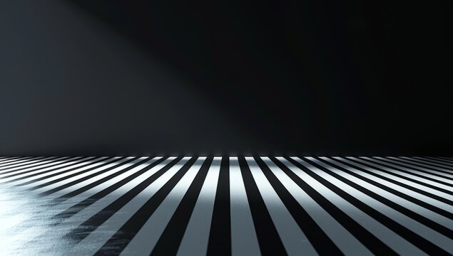 Abstract background with black and white stripes, dark background, modern minimalist stage design with shadows Generative AI