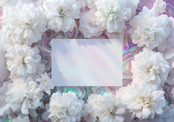 Serene White Peony Petals and Blank Frame Mockup