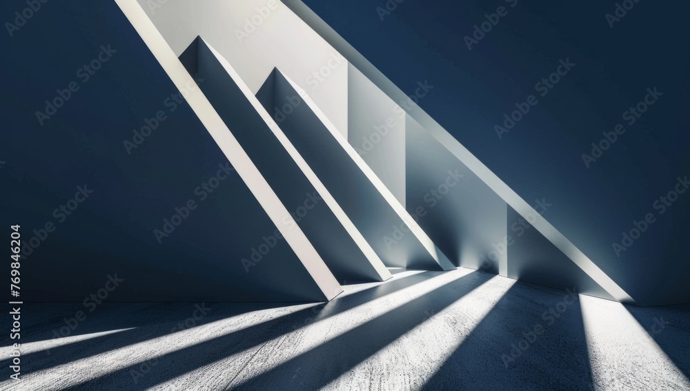 Poster abstract background with geometric lines and sharp angles, dark blue and white color scheme, minimal