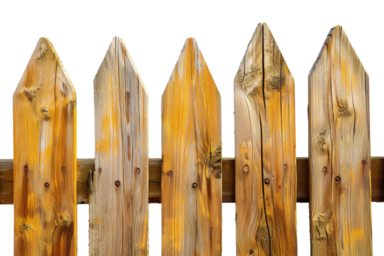 Modern wooden fence or balustrade isolated on background, palisade for decoration, pickets for enclose area.