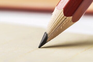 closeup of pencil lead touching the center of a paper sheet - 769846626