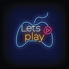 Neon Sign lets play with brick wall background vector
