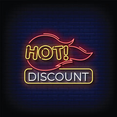 Neon Sign hot discount with brick wall background vector