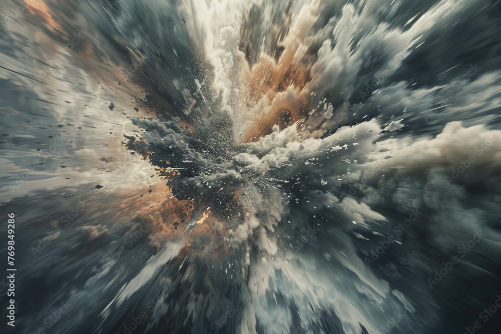 Poster an abstract image of a nuclear explosion, the shockwave distorting the air around it.