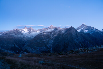 Mountain range with blue sky on Swiss Alps in the dawn - 769849812
