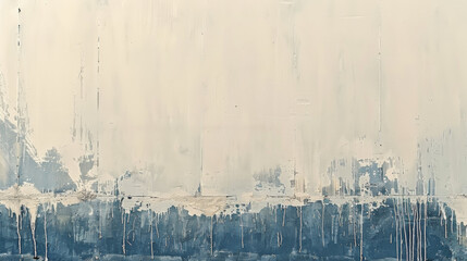 A painting of a cloudy sky with a blue line in the middle. The painting has a mood of loneliness and emptiness