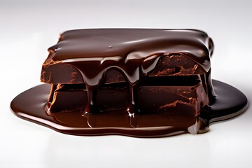 Obraz premium Melted hot chocolate flowing against a white background