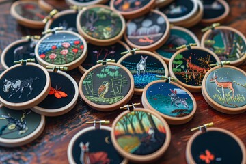 collection of miniature hoops with tiny embroidered images - 769852049