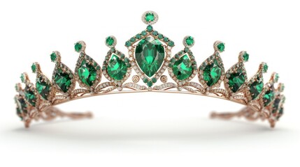 queen crown with real green emeralds on white background in high resolution