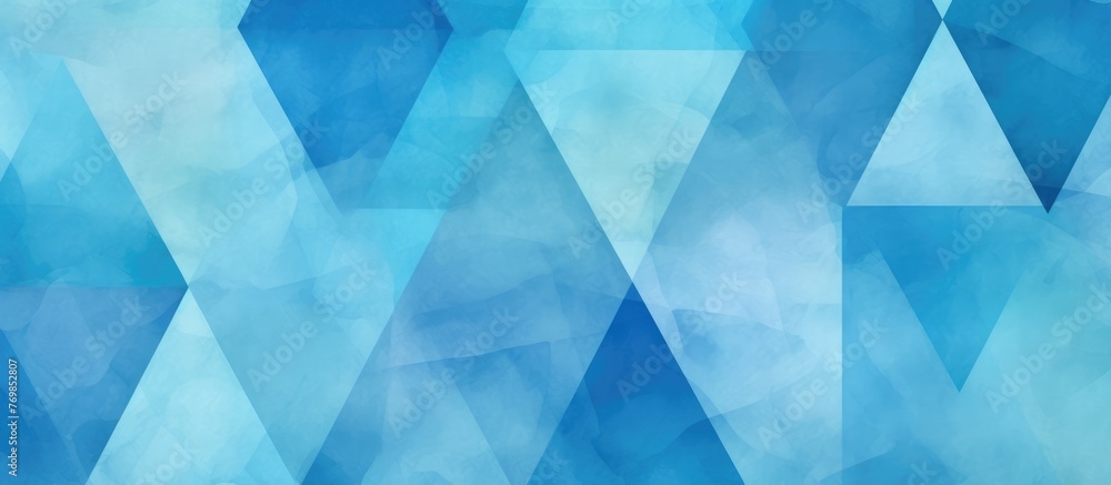 Poster the aqua blue background features a geometric pattern of triangles, creating a symmetrical and elect