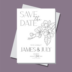 Line Art Cherry Blossom Wedding Invitation template, Outline Sakura Minimalist Wedding Stationery